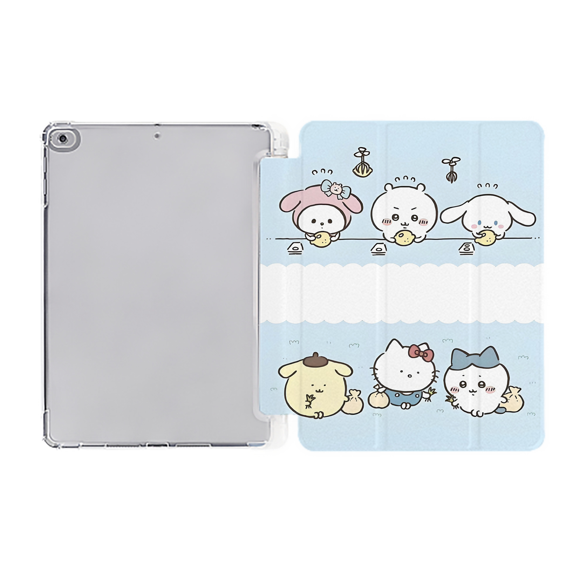 （画像用） ちいかわ Chii-kawa IPad ケース ペン収納付き 三つ折りスタンド PUレザー×シリコン 対応機種9.5/10.5/10.9インチ